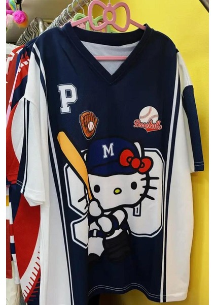 Lacivert Hello Kitty Baseball Forma Unisex T-Shirt fırsatları