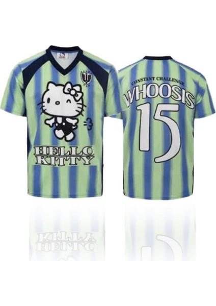 Yeşil Çizgili V Yaka Hello Kitty Whoosis Unisex T-Shirt fiyatları