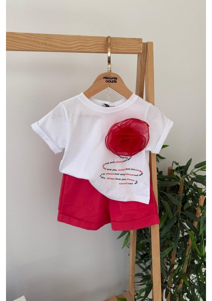Minigimin Cicileri Gül Desenli Kız Çocuk Şortlu 2 li takım - Kırmızı fiyatları
