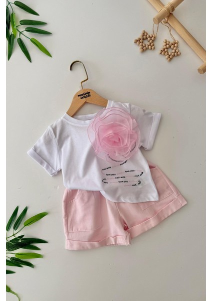 Minigimin Cicileri Gül Desenli Kız Çocuk Şortlu 2 li takım - Pembe