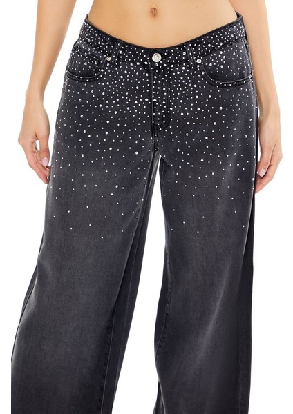 Taşlı Low-Rise Baggy Jean Pantolon modelleri