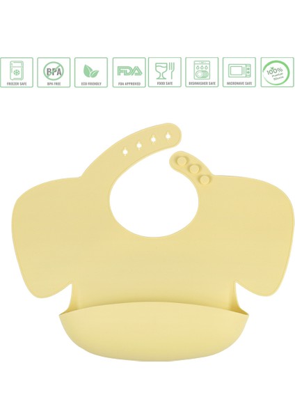 Premium Bebek, Çocuk BPA Free Silikon Mama Önlüğü - Güvenli Beslenme - 6 Ay + için / Sarı Renk