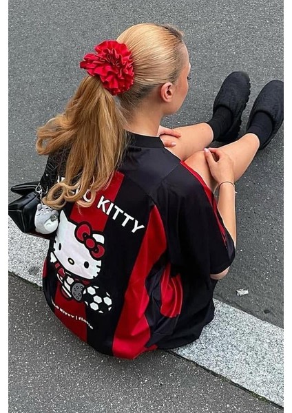 Siyah Kırmızı Hello Kitty Football Forma Unisex T-Shirt