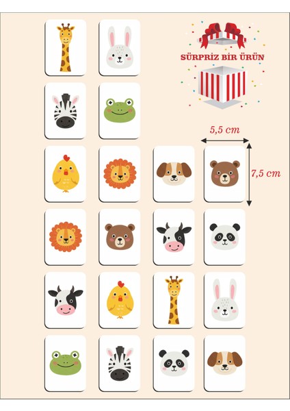 Zeka Kartları Ahşap Eğitici Hafıza Eşleştirme Oyunu Sevimli Hayvanlar Eğitici Puzzle Oyuncak Kart Oyunu (5,5 x 7,5 Cm)