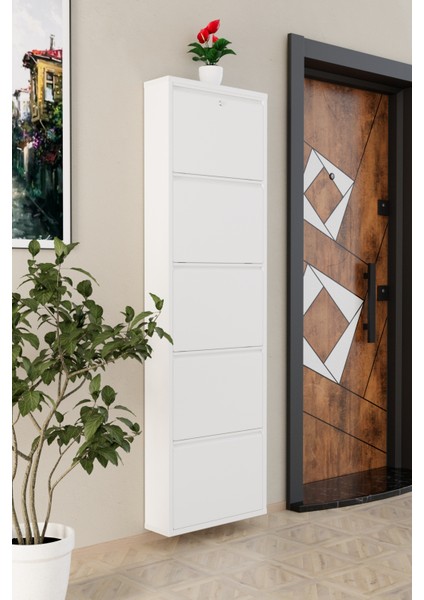 Kilitli 5 Kapaklı Metal Ayakkabılık Beyaz fiyatları