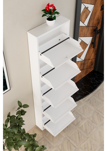 Kilitli 5 Kapaklı Metal Ayakkabılık Beyaz fırsatları