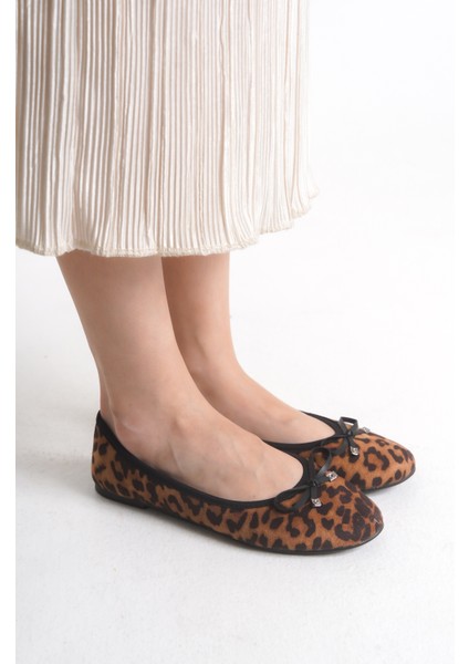 705 Leopar Fiyonklu Comfort Casual Kadın Babet