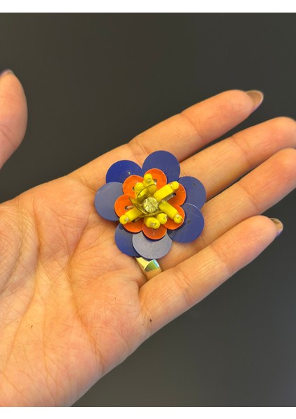 Mavi Payetli Renkli Çiçek Arma Dikiş Aksesuarı Çap 6 cm