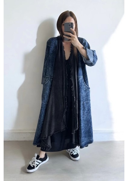 Pamuk Garnili Kot Kaftan-Siyah