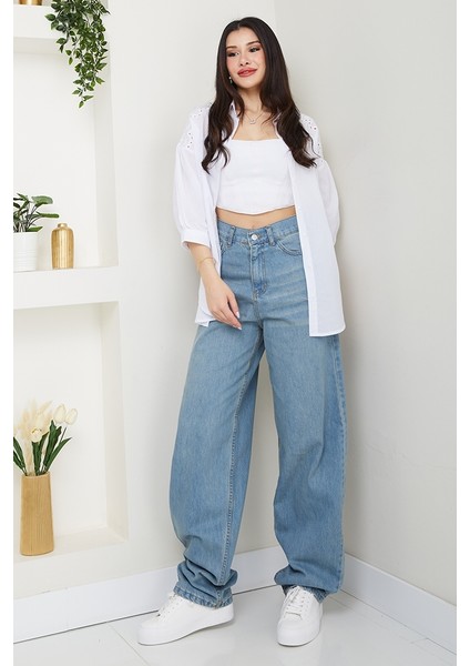 Bol Paça Kot Pantolon 1514 - Açık Mavi fiyatları