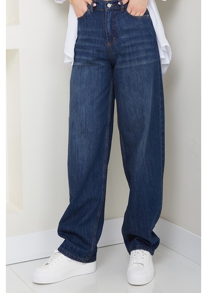Bol Paça Kot Pantolon 1515 - Koyu Mavi modelleri