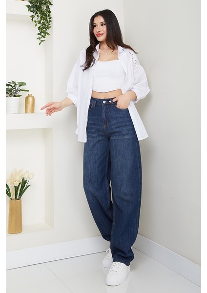 Bol Paça Kot Pantolon 1515 - Koyu Mavi fırsatları