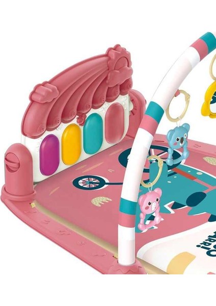 Piyanolu Gökkuşağı Dinozor Desenli Bebek Sesli Işıklı Oyun Halısı Pembe indirimleri