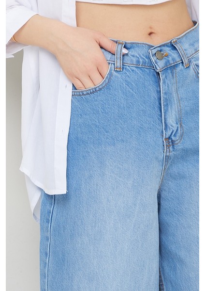Dökümlü Baggy Kot Pantolon 1513 - Açık Mavi