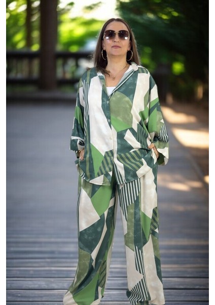 Oversıze Kesim Pamuklu Yazlık Kumaş Önden Düğmeli Gömlek Beli Lastikli Pantolon Büyük Beden Takım indirimleri