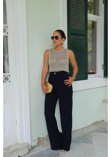 Gold Düğme Detay Palazzo Pantolon