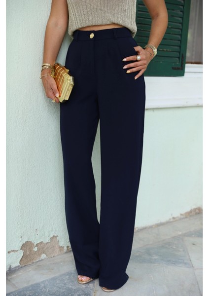 Gold Düğme Detay Palazzo Pantolon fiyatları