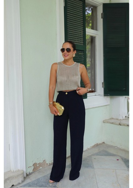 Gold Düğme Detay Palazzo Pantolon modelleri