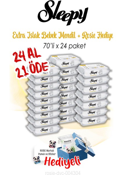 70'li Sleepy Extra 24 Al 21 Öde Islak Bebek Havlusu ve Rosıe