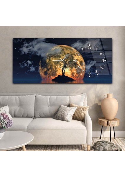 Yatay Saatli Yandan Sanat ve Doğa Temalı Cam Tablo YSYS016 modelleri