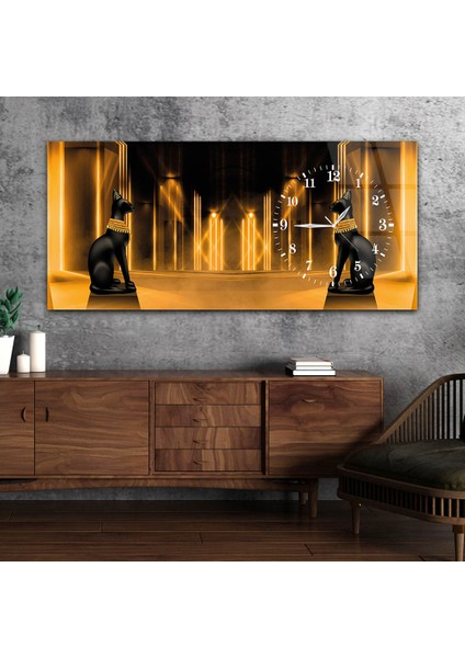 Yatay Saatli Yandan Sanat ve Doğa Temalı Cam Tablo YSYS062