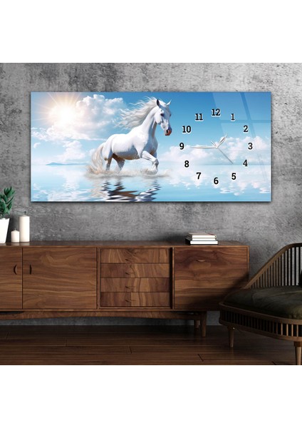 Yatay Saatli Yandan Sanat ve Doğa Temalı Cam Tablo YSYS170
