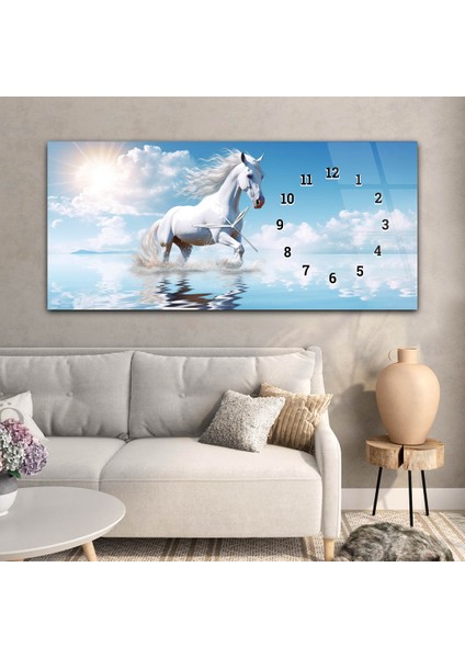 Yatay Saatli Yandan Sanat ve Doğa Temalı Cam Tablo YSYS170 modelleri