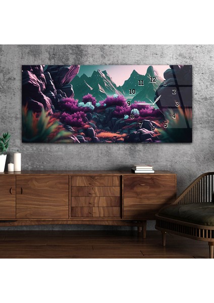 Yatay Saatli Yandan Sanat ve Doğa Temalı Cam Tablo YSYS214