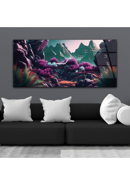 Yatay Saatli Yandan Sanat ve Doğa Temalı Cam Tablo YSYS214 fiyatları