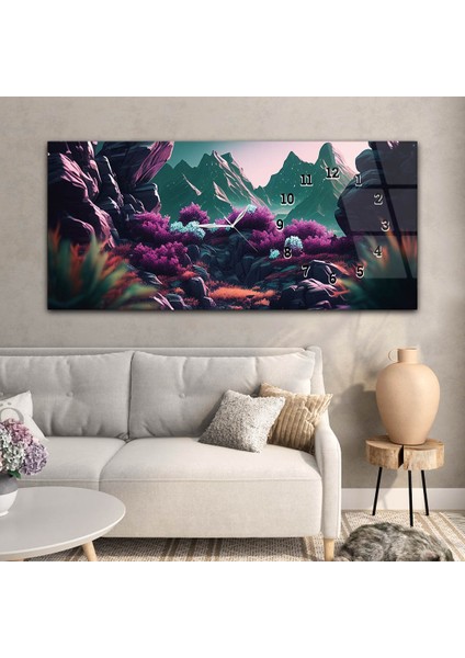 Yatay Saatli Yandan Sanat ve Doğa Temalı Cam Tablo YSYS214 modelleri