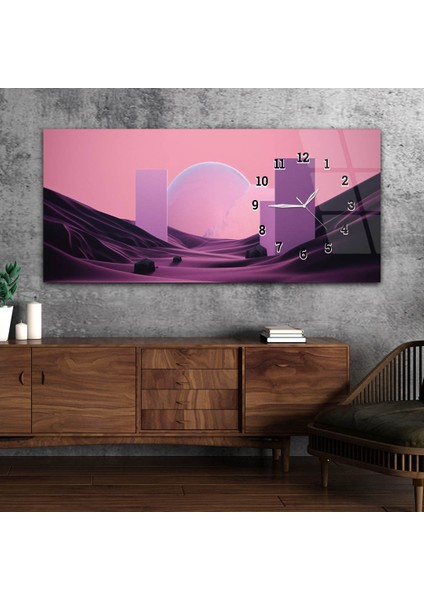 Yatay Saatli Yandan Sanat ve Doğa Temalı Cam Tablo YSYS229