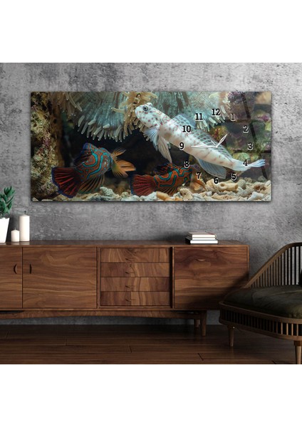Yatay Saatli Yandan Sanat ve Doğa Temalı Cam Tablo YSYS203