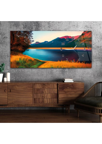 Yatay Saatli Yandan Sanat ve Doğa Temalı Cam Tablo YSYS177