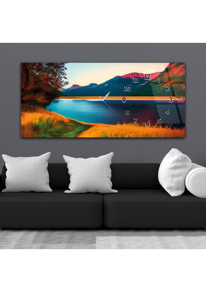 Yatay Saatli Yandan Sanat ve Doğa Temalı Cam Tablo YSYS177 fiyatları