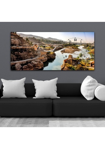 Yatay Saatli Yandan Sanat ve Doğa Temalı Cam Tablo YSYS018 fiyatları