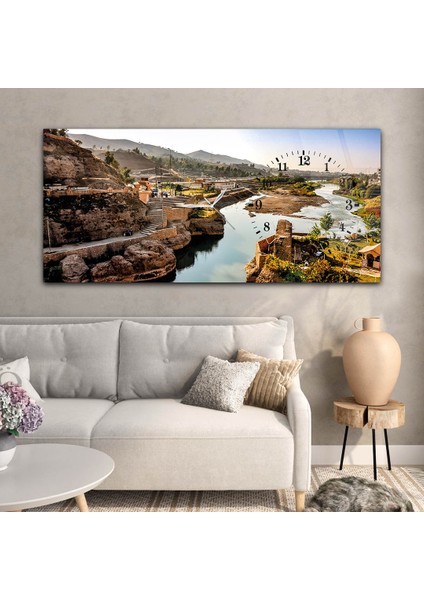 Yatay Saatli Yandan Sanat ve Doğa Temalı Cam Tablo YSYS018 modelleri