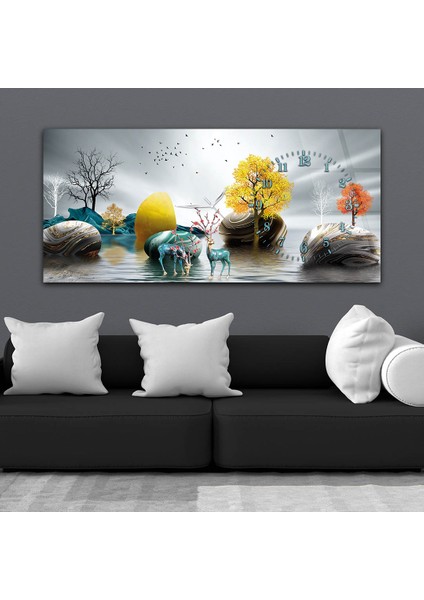 Yatay Saatli Yandan Sanat ve Doğa Temalı Cam Tablo YSYS015 fiyatları