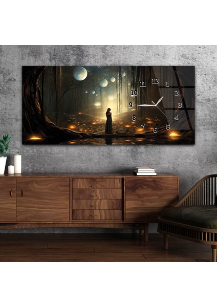 Yatay Saatli Yandan Sanat ve Doğa Temalı Cam Tablo YSYS227