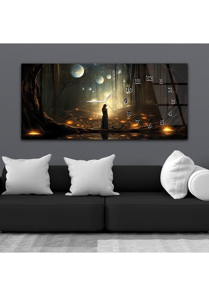 Yatay Saatli Yandan Sanat ve Doğa Temalı Cam Tablo YSYS227 fiyatları
