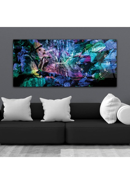 Yatay Saatli Yandan Sanat ve Doğa Temalı Cam Tablo YSYS036 fiyatları