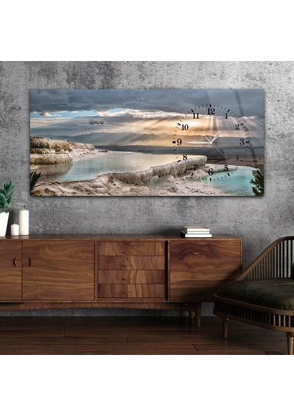 Yatay Saatli Yandan Sanat ve Doğa Temalı Cam Tablo YSYS026