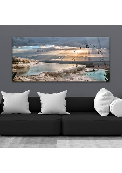 Yatay Saatli Yandan Sanat ve Doğa Temalı Cam Tablo YSYS026 fiyatları