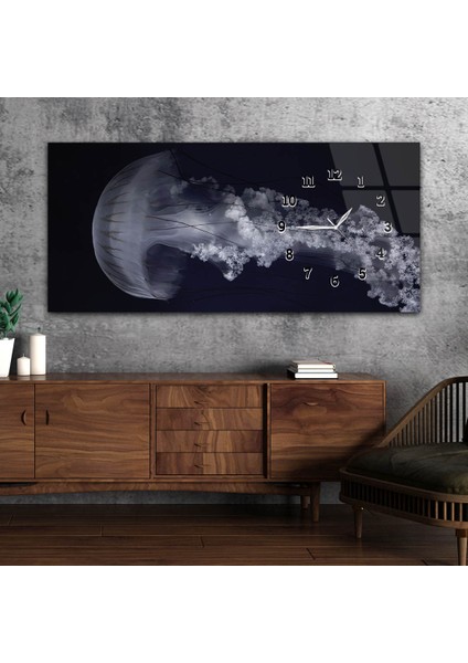 Yatay Saatli Yandan Sanat ve Doğa Temalı Cam Tablo YSYS220