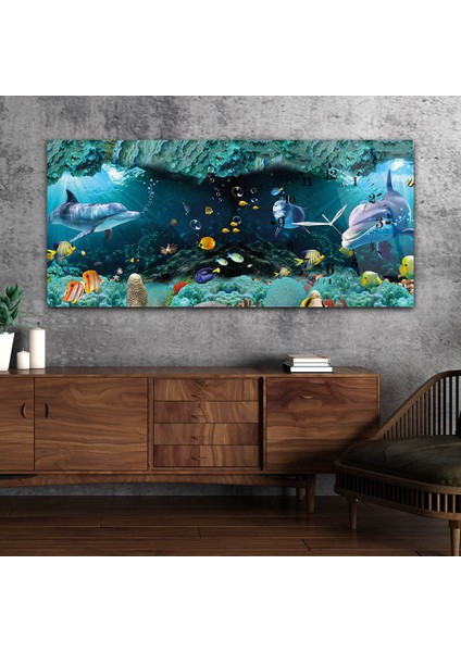 Yatay Saatli Yandan Sanat ve Doğa Temalı Cam Tablo YSYS045