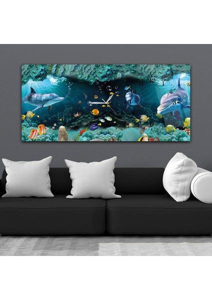Yatay Saatli Yandan Sanat ve Doğa Temalı Cam Tablo YSYS045 fiyatları