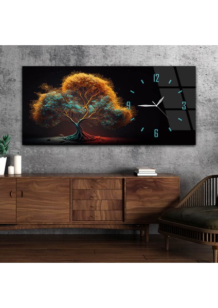 Yatay Saatli Yandan Sanat Temalı Cam Tablo YSYS258