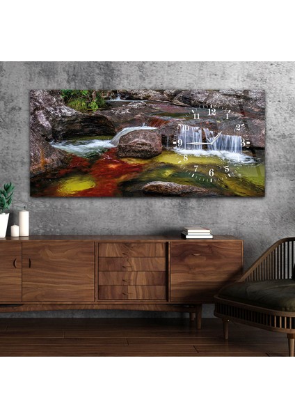 Yatay Saatli Yandan Sanat ve Doğa Temalı Cam Tablo YSYS040