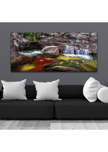 Yatay Saatli Yandan Sanat ve Doğa Temalı Cam Tablo YSYS040 fiyatları