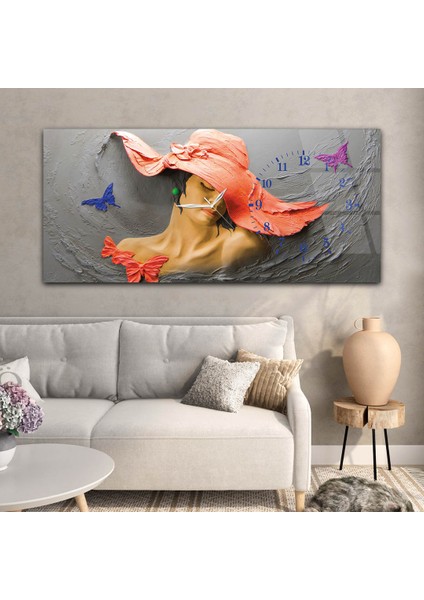 Yatay Saatli Yandan Sanat ve Doğa Temalı Cam Tablo YSYS060 modelleri