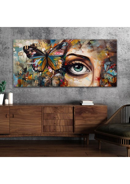 Yatay Saatli Yandan Sanat Temalı Cam Tablo YSYS269